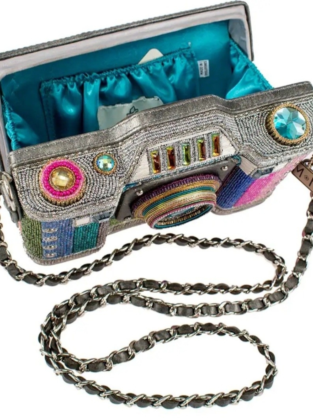 Mary Frances Multicolor Beaded Camera Crossbody with Turquoise Gem - Picture 5 of 7
